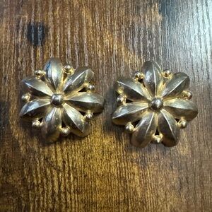 Vintage Gold Tone Flower Clip on Earrings Large Chunky Statement Cocktail